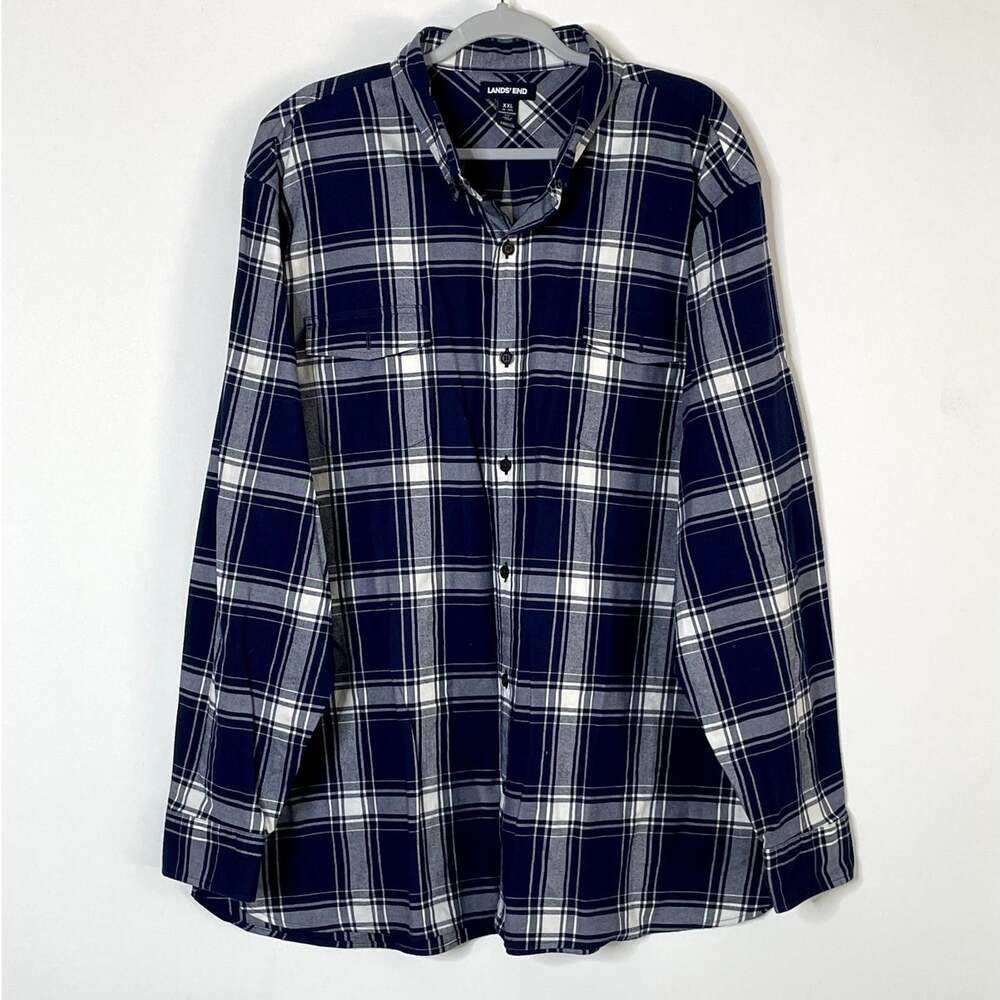 Lands End XXL Traditional Fit 100% Cotton Flannel Shirt Blue NEW 18 - 18 1/2